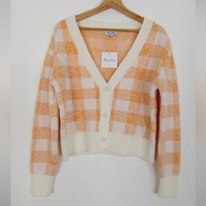 NEW PETAL DEW Sz S Gingham Pattern Cardigan Orange/White